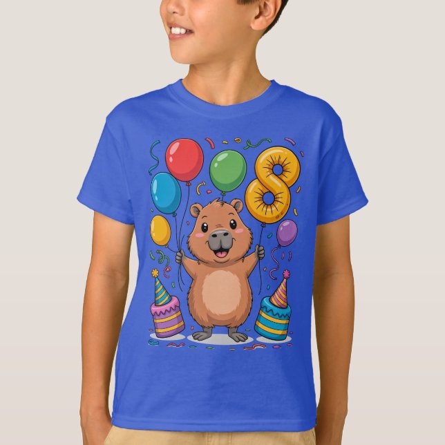 Capybara Shirt for Girls 8 Birthday Celebration (Front)