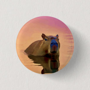 Capybara Simplicity Tranquil Lake Square Sticker 1 Inch Round Button