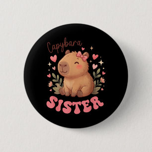 Capybara Sister of The Birthday Girl Cute Capybara 2 Inch Round Button