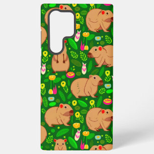 Capybara Sketch with Spring Flowers on Green Samsung Galaxy Case