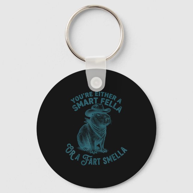 Capybara Smart Fella Fart Smella Funny Cowboy Humo Keychain (Front)