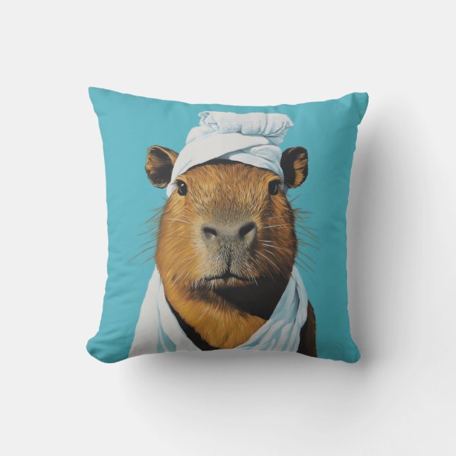 Capybara Spa Day Throw Pillow (Front)