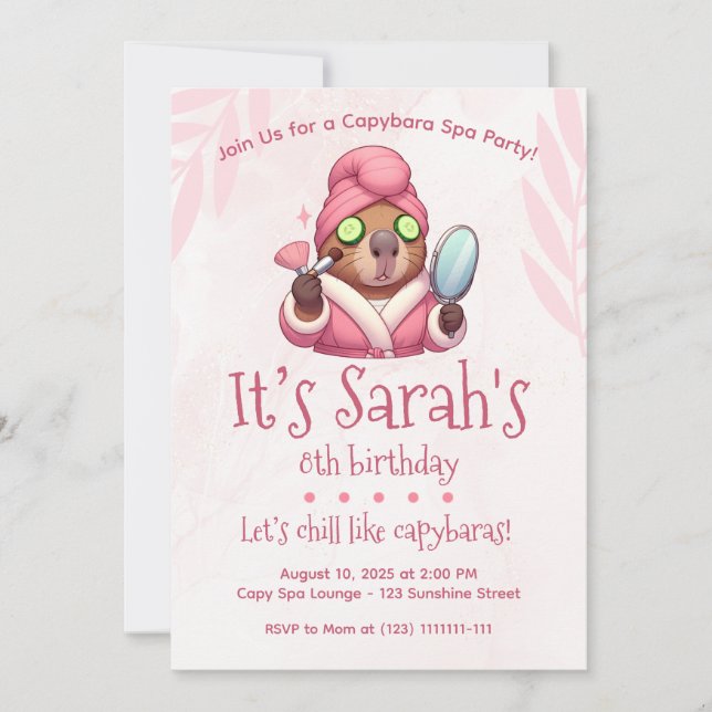 Capybara Spa Party Invitation capybara Anniversair (Devant)