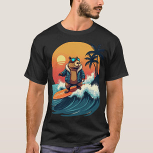 Capybara Surfing Retro Art Vintage Travel Cloud Su T-Shirt