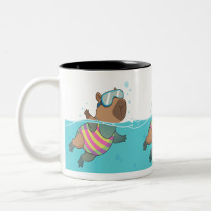 Capybara Swimmer Mug   Café Beau À Thème De Piscin