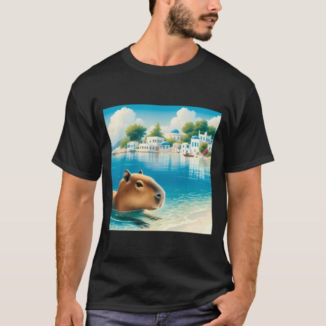 Capybara Swimming In Greece  T-Shirt (Front)