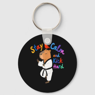 Capybara Taekwondo Stay Calm Funny Keychain