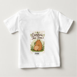 Capybara Tea Time   Cute Capybara Drinking Tea Fun Baby T-Shirt