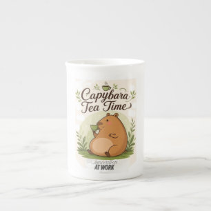 Capybara Tea Time   Cute Capybara Drinking Tea Fun Bone China Mug
