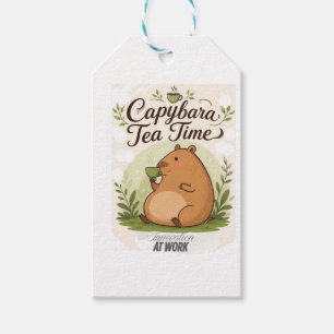 Capybara Tea Time Cute Capybara Drinking Tea Fun Gift Tags