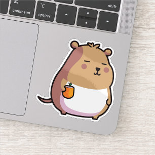 Capybara tenant un autocollant de café