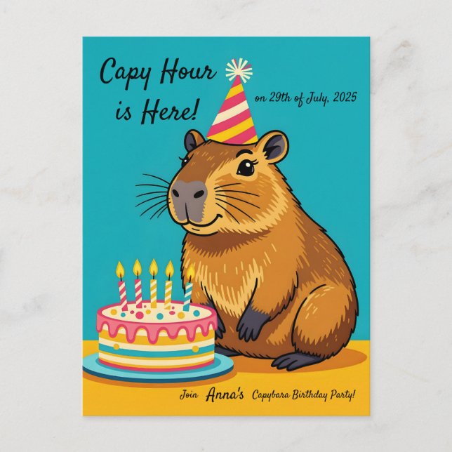 Capybara Thématique Anniversaire Invitation Carte  (Devant)