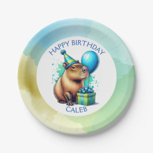 Capybara Themed Boy's Birthday Party Personalized Paper Plate
