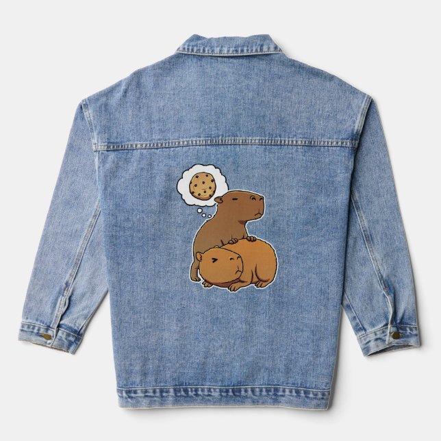 Capybara thinking about Cookies  Denim Jacket (Back)
