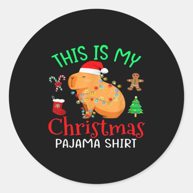 Capybara This Is My Christmas Pajama Capy Santa Me Classic Round Sticker (Front)