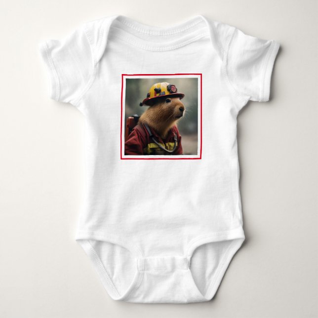 "Capybara to the Rescue: Firefighter Extraordinair Baby Bodysuit (Front)