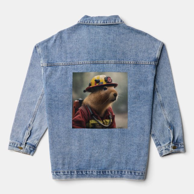 "Capybara to the Rescue: Firefighter Extraordinair Denim Jacket (Back)