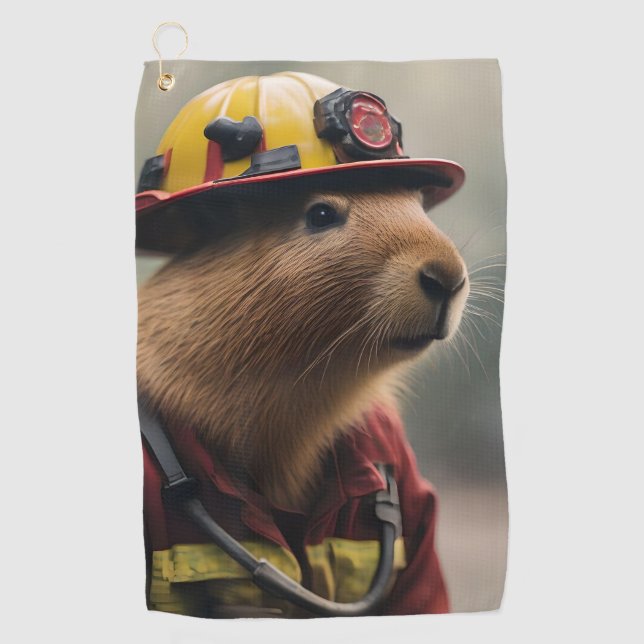 "Capybara to the Rescue: Firefighter Extraordinair Golf Towel (Front)