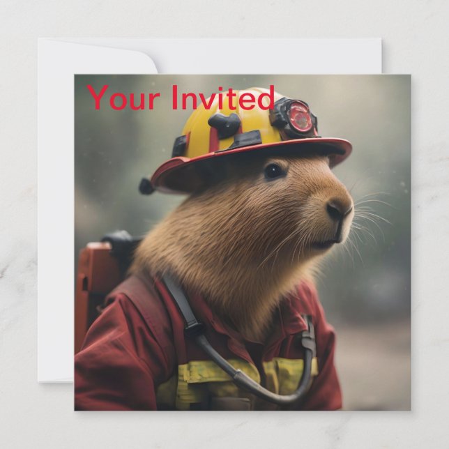"Capybara to the Rescue: Firefighter Extraordinair Invitation (Front)