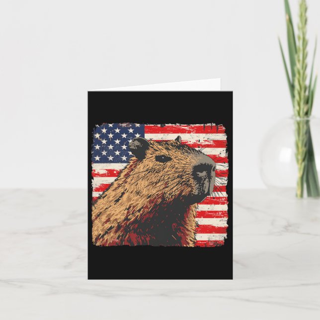 Capybara Usa Flag 4th Of July Lovers  Card (Front)