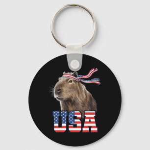 Capybara Usa Patriotic American Flag Men Women Kid Keychain