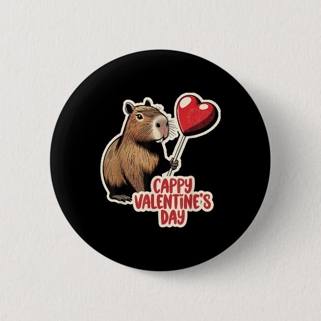 Capybara Valentine, Cappy Valentines Day, Capybara 2 Inch Round Button (Front)