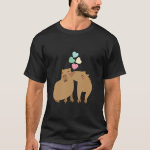 Capybara Valentine s Day Cute Hearts Romantic Long T-Shirt
