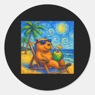 Capybara Van Gogh Art Funny Beach Summer Family Classic Round Sticker