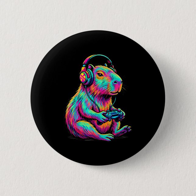 Capybara Video Games Gamer Funny Gaming Graphic Ki 2 Inch Round Button (Front)