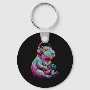 Capybara Video Games Gamer Funny Gaming Graphic Ki Keychain