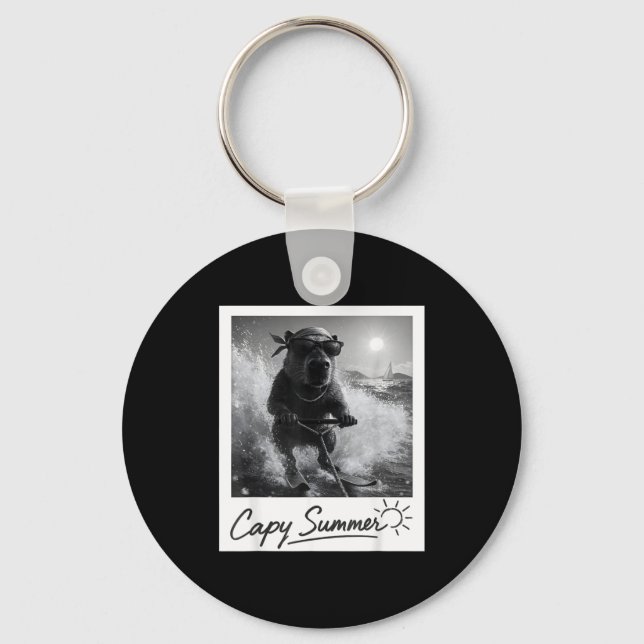 Capybara water skiing summer funny meme  keychain (Front)