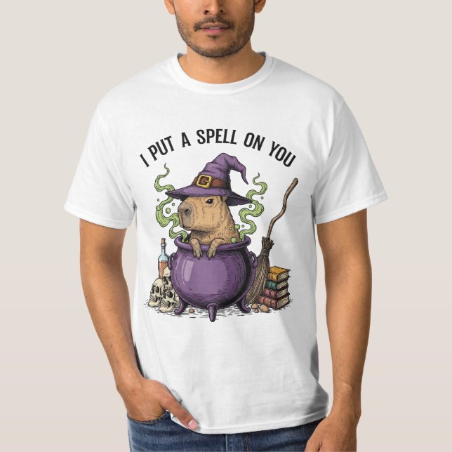 Capybara Witch Cauldron – Funny Halloween Magic T-Shirt (Front)