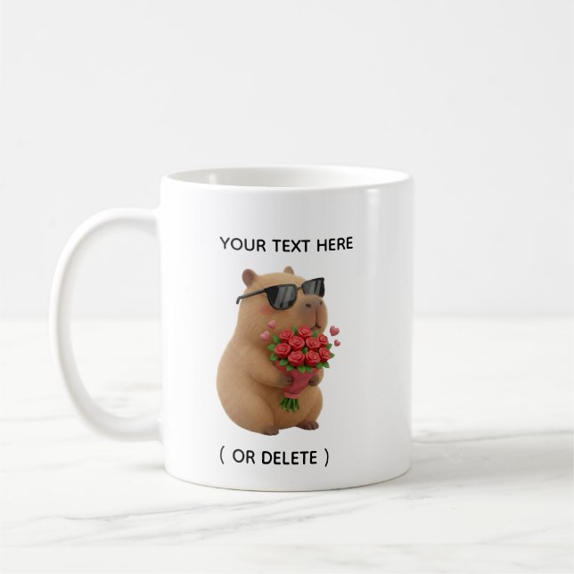Capybara with Flower Bouquet Custom Name Mug (Left)