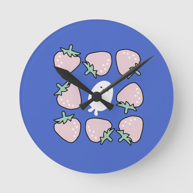 Capybara with Strawberries Doodle Aesthetic Round Clock (Front)