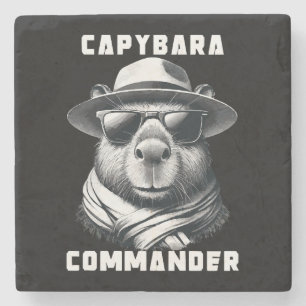 Capybara With Sunglasses Capy Commander Stone Coaster