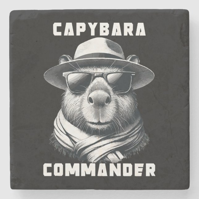 Capybara With Sunglasses Capy Commander Stone Coaster (Front)