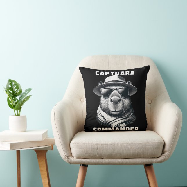 Capybara With Sunglasses Capy Commander Throw Pillow (Chair)