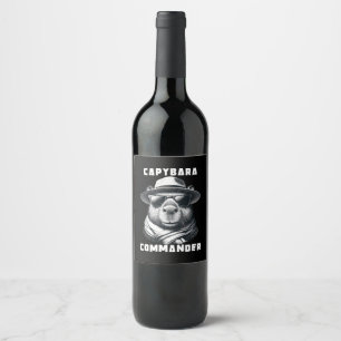 Capybara With Sunglasses Capy Commander Wine Label