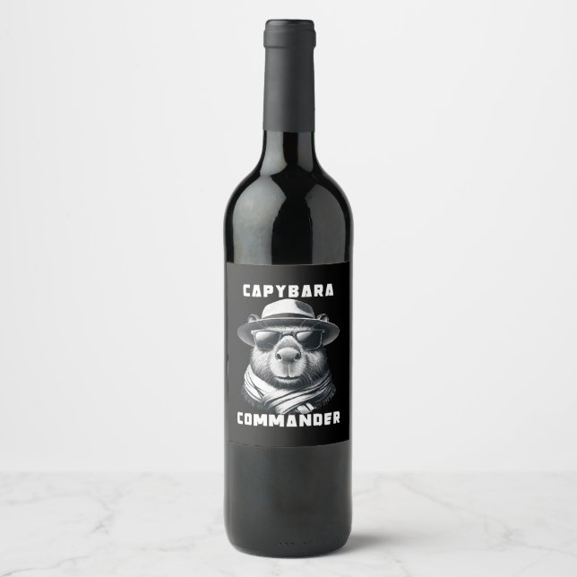 Capybara With Sunglasses Capy Commander Wine Label (Front)