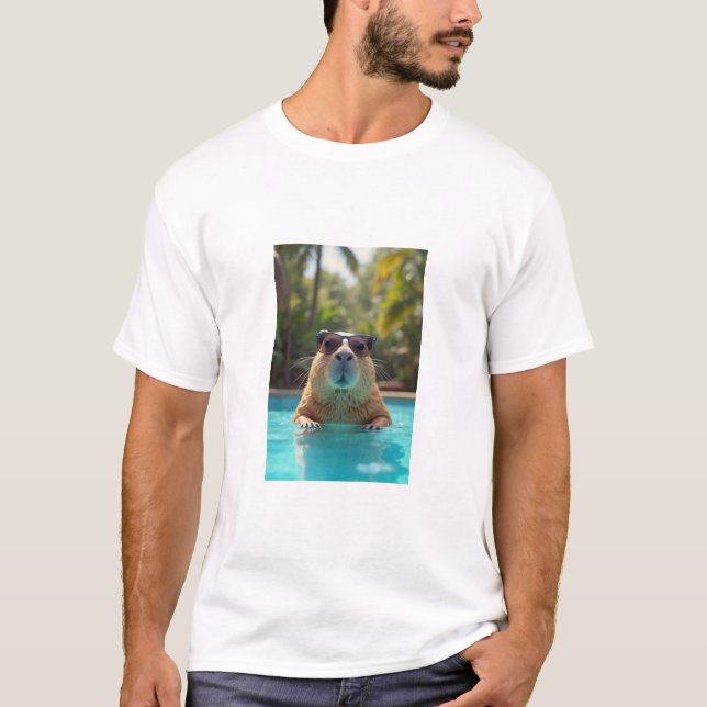 capybara with sunglasses in the pool t-shirt (Front)