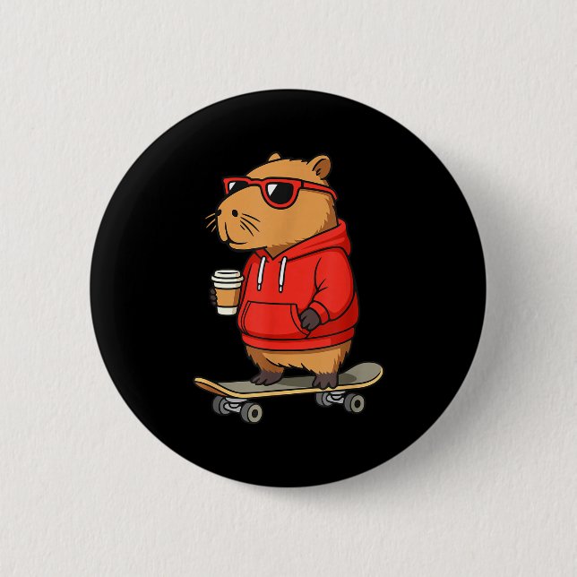 Capybara With Sungles Skater Capy  2 Inch Round Button (Front)