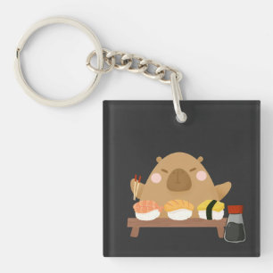 Capybara with Sushi Keychain