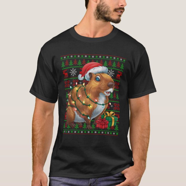 Capybara Xmas Lights Ugly Santa Hat Capybara Chris T-Shirt (Front)