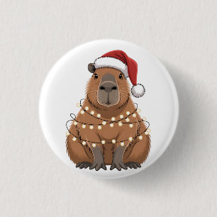 Capybara Xmas Matching Funny Santa 1 Inch Round Button