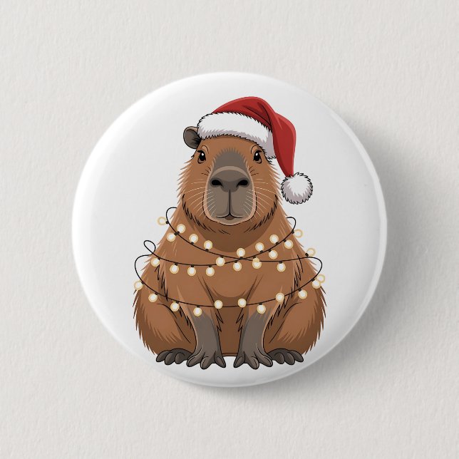 Capybara Xmas Matching Funny Santa 2 Inch Round Button (Front)