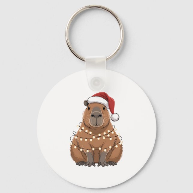 Capybara Xmas Matching Funny Santa Keychain (Front)