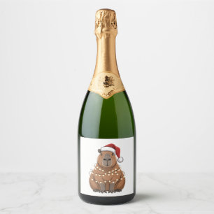 Capybara Xmas Matching Funny Santa Sparkling Wine Label