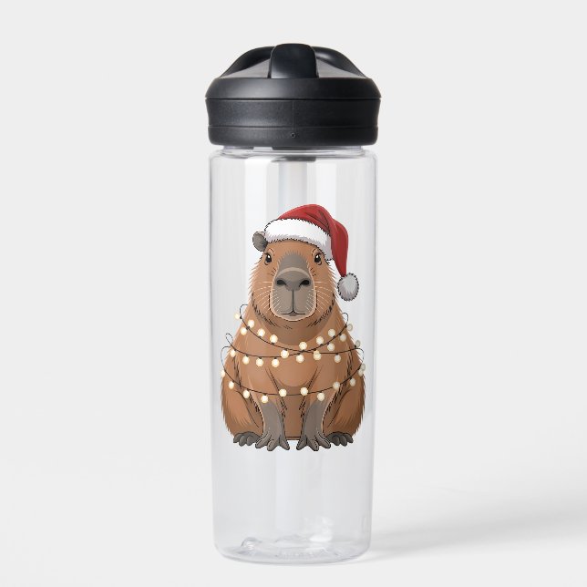 Capybara Xmas Matching Funny Santa Water Bottle (Front)