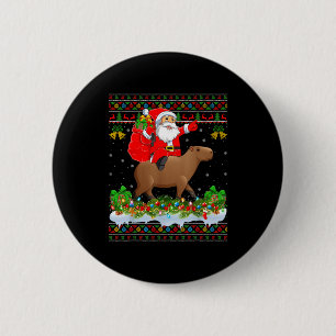 Capybara Xmas Pajamas Ugly Santa Riding Capybara C 2 Inch Round Button