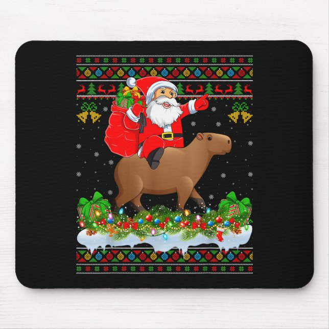 Capybara Xmas Pajamas Ugly Santa Riding Capybara C Mouse Pad (Front)